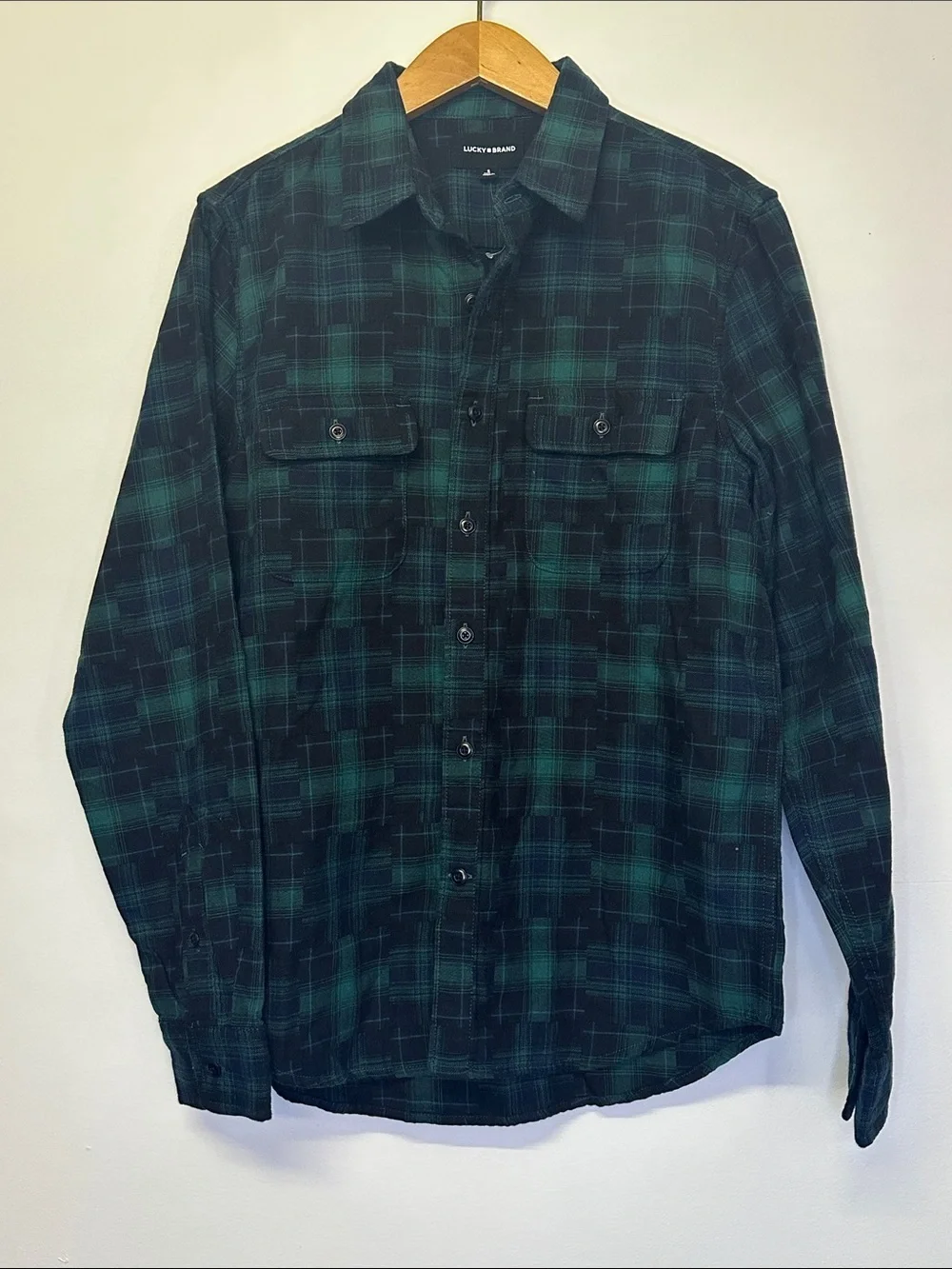 Lucky Brand Green & Black patchwork  Plaid button down size small